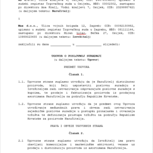 Ugovor o poslovnoj suradnji | Tri (3) primjera | Word dokumenti