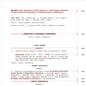 predugovor o kupoprodaji nekretnine primjer word