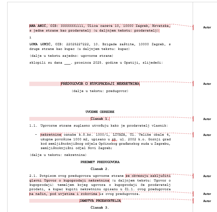 predugovor o kupoprodaji nekretnine primjer word