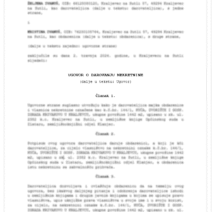 ugovor o darovanju nekretnine primjer word