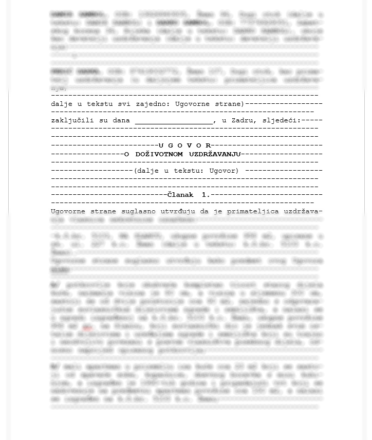 ugovor o doživotnom uzdržavanju primjer word